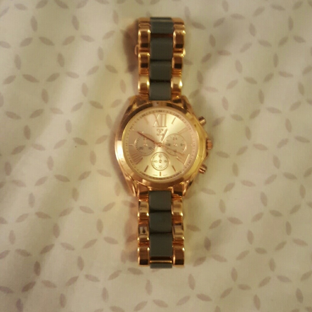 Rose gold & grey watch