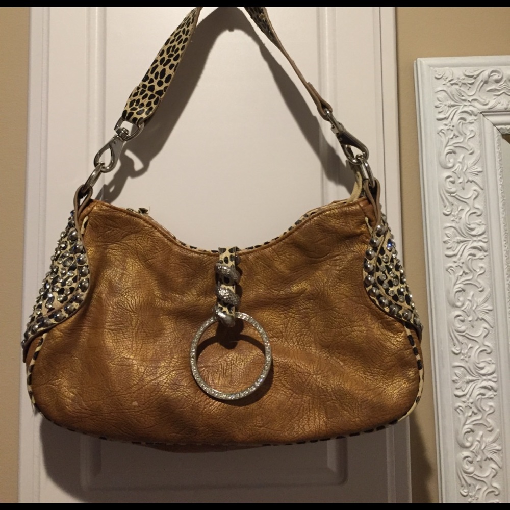 Blue elegance handbag with rhinestones