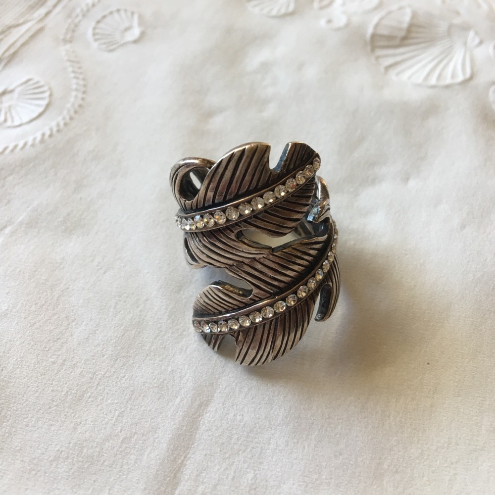 Sterling Silver And Crystal Leaf Ring - image 2