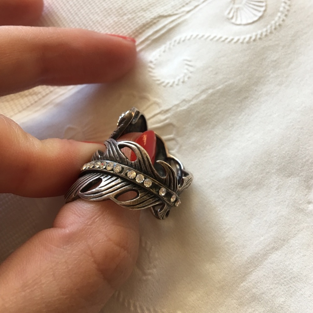 Sterling Silver And Crystal Leaf Ring - image 6