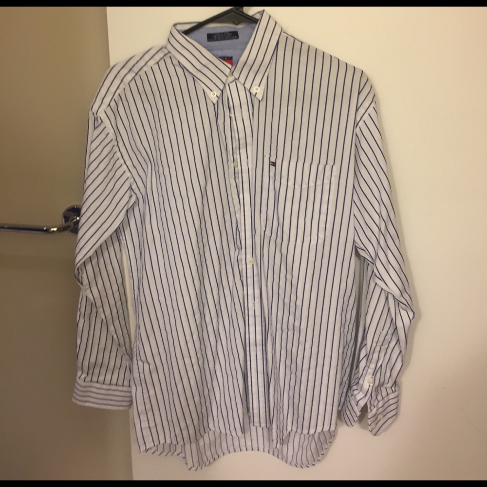 Tommy Hilfiger White Blue Men's Dress Shirt Large