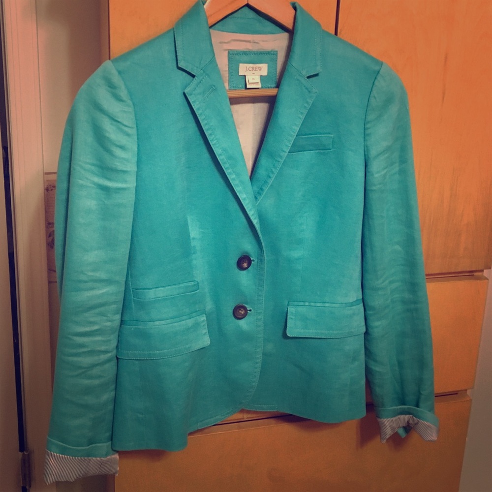 J.Crew teal linen blazer