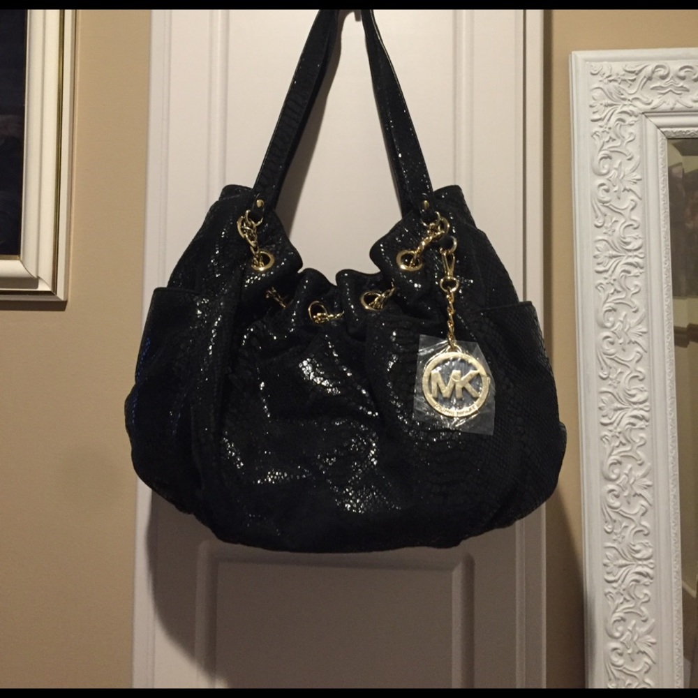 Michael Kors black snake print satchel