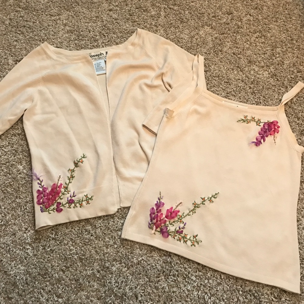 Joseph A. Matching Embroidered Tank/Sweater Set