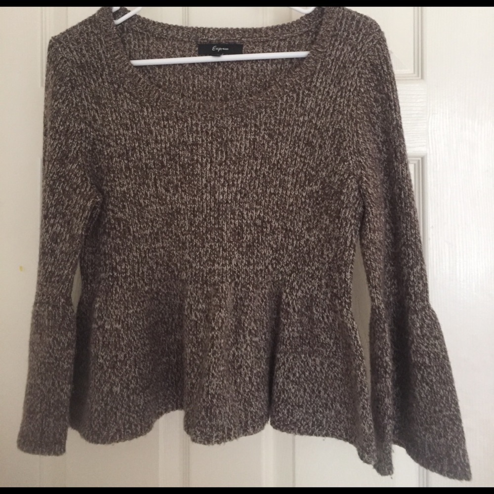 Brown Peplum Sweater with Frilled Sleeves