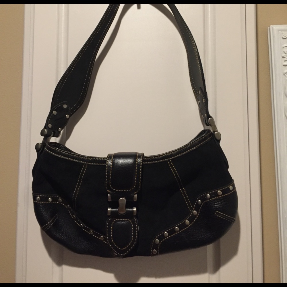 Black suede handbag and
