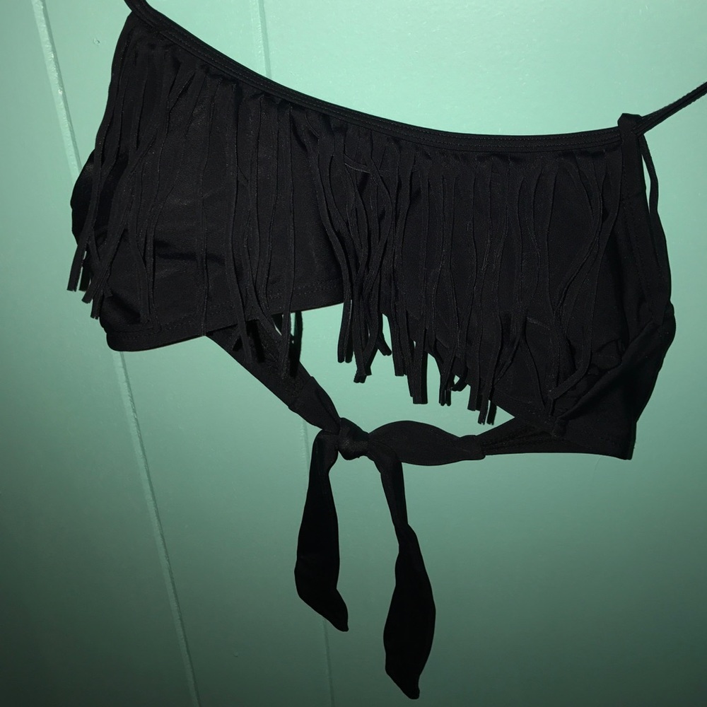 Black Fringe Bikini Top