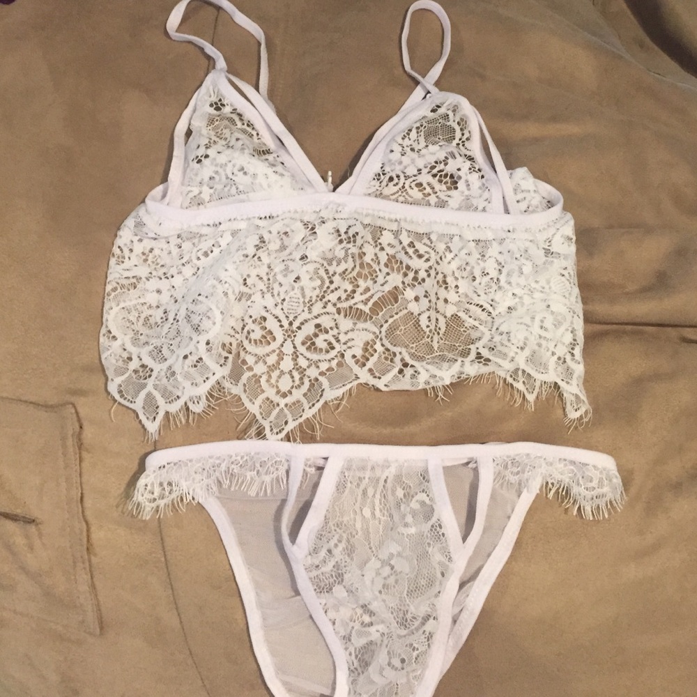 White Lace/Crochet Bralette and Panty Set