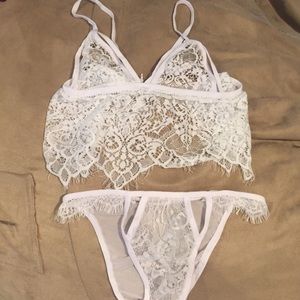 White Lace/Crochet Bralette and Panty Set