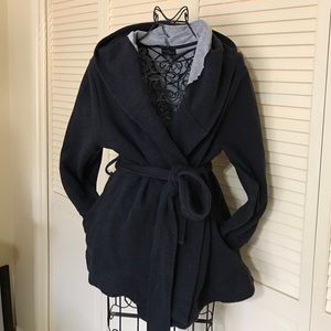 Jersey knit tie waist jacket w/hoodie & pockets!