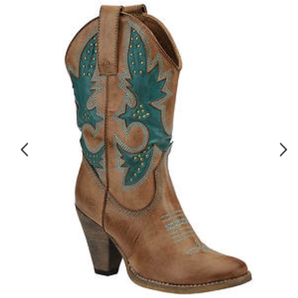 Brown and green Cowboy boots