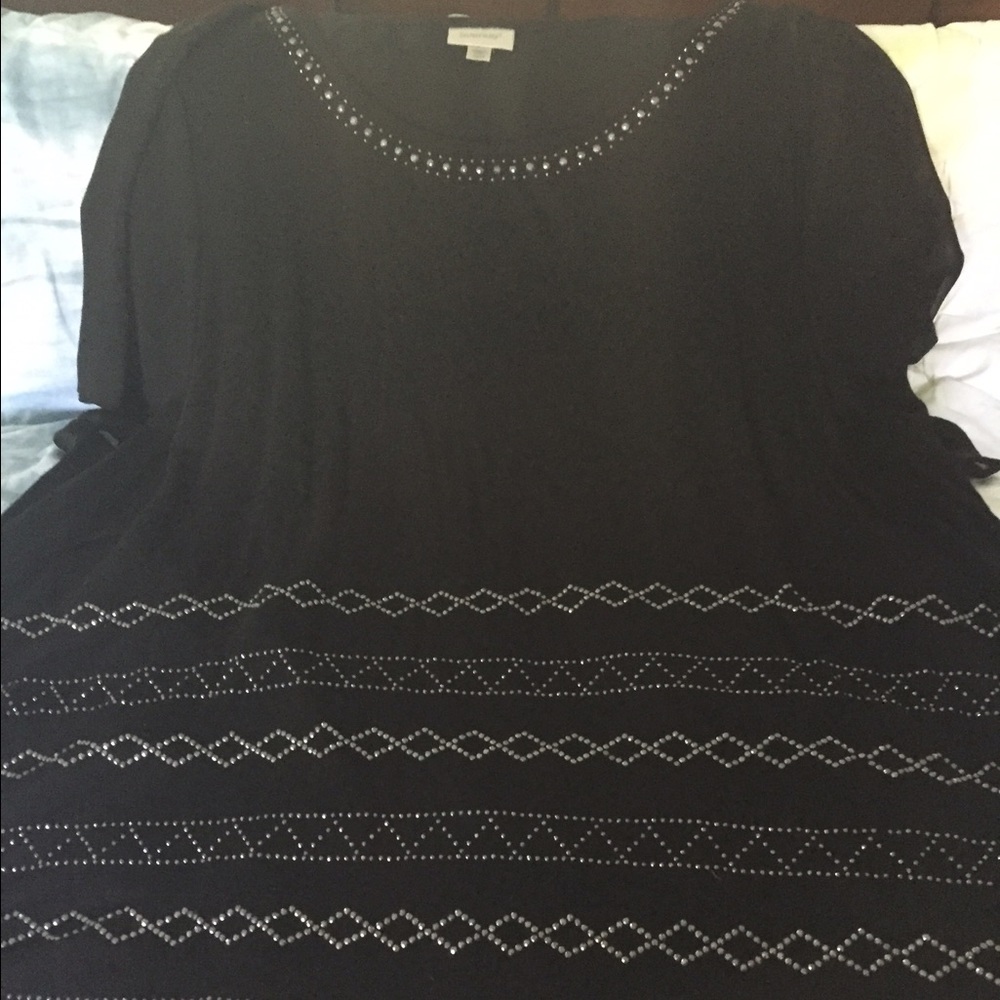 Black blouse with crystals and rhinestones