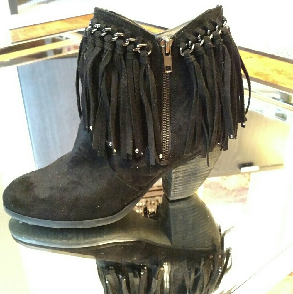 Fringe and rhinestone ankle boots
