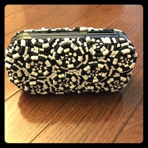 Alice and Olivia black and white sequin clutch