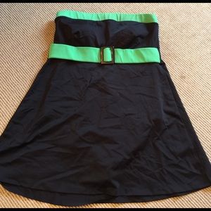 Black and green strapless swimsuit
