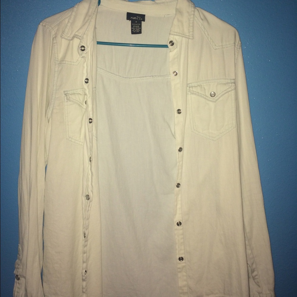 A Rue 21 white denim shirt
