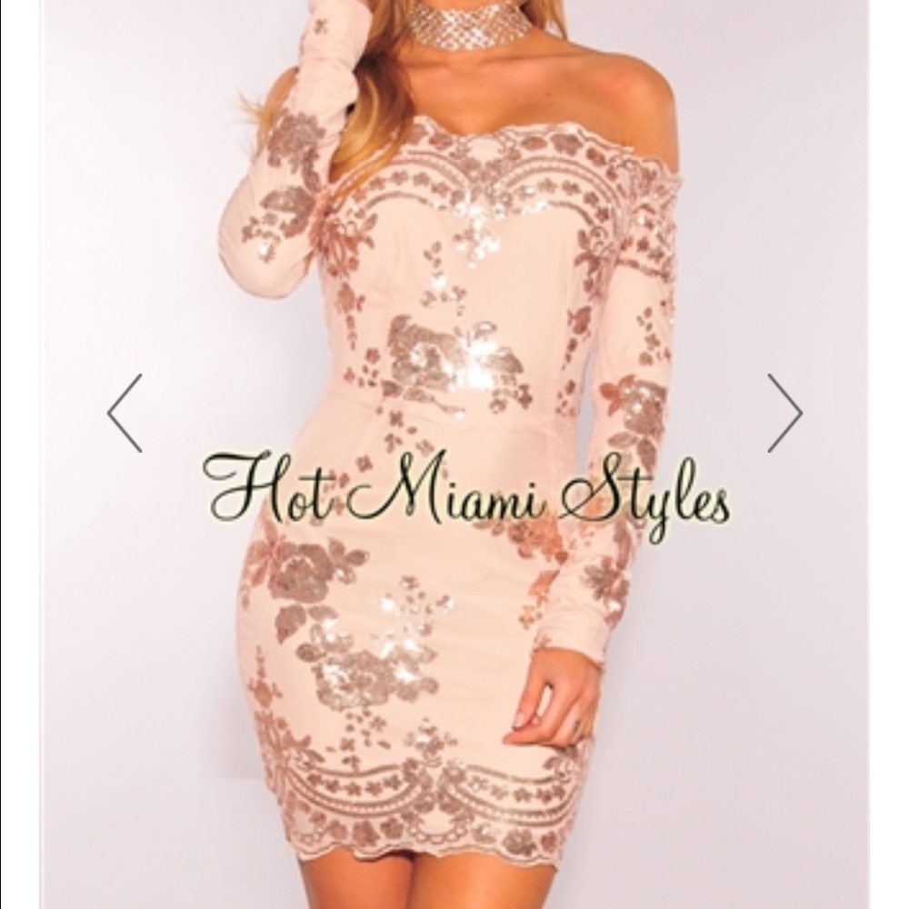 Blush pink Sequenced Off Shoulder Dress