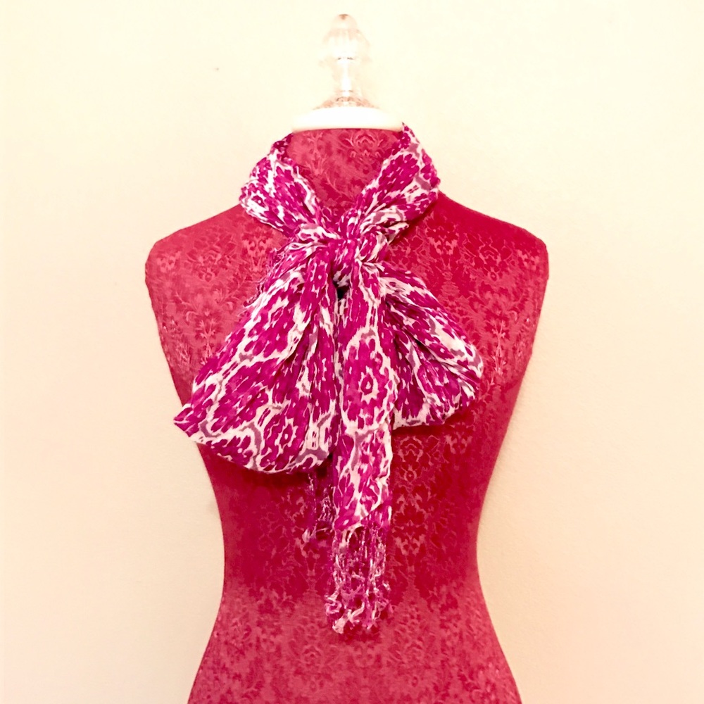 Pink Patterned Scarf with Fringe - NWOT