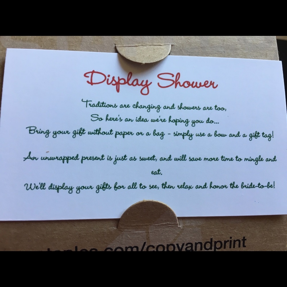 Display shower invitation insert