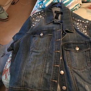 Blue short sleeve denim jacket with jewels