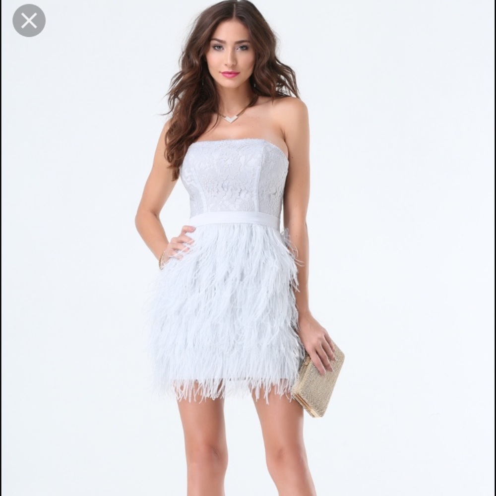 BEBE LACE AND FEATHER DRESS