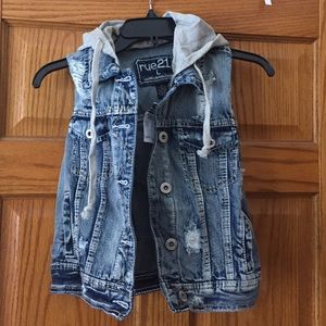 Jean jacket vest with hood