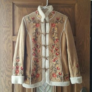 St John's Bay embroidered suede sherpa jacket coat