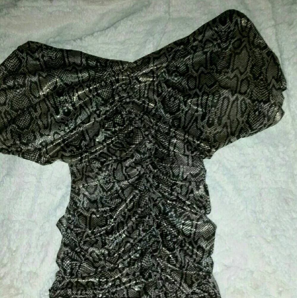 Metallic snakeskin ruched dress