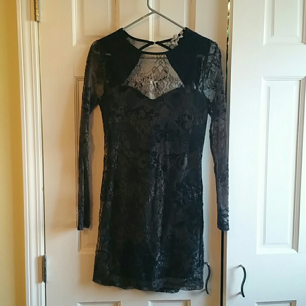 Navy blue velvet and lace party dress