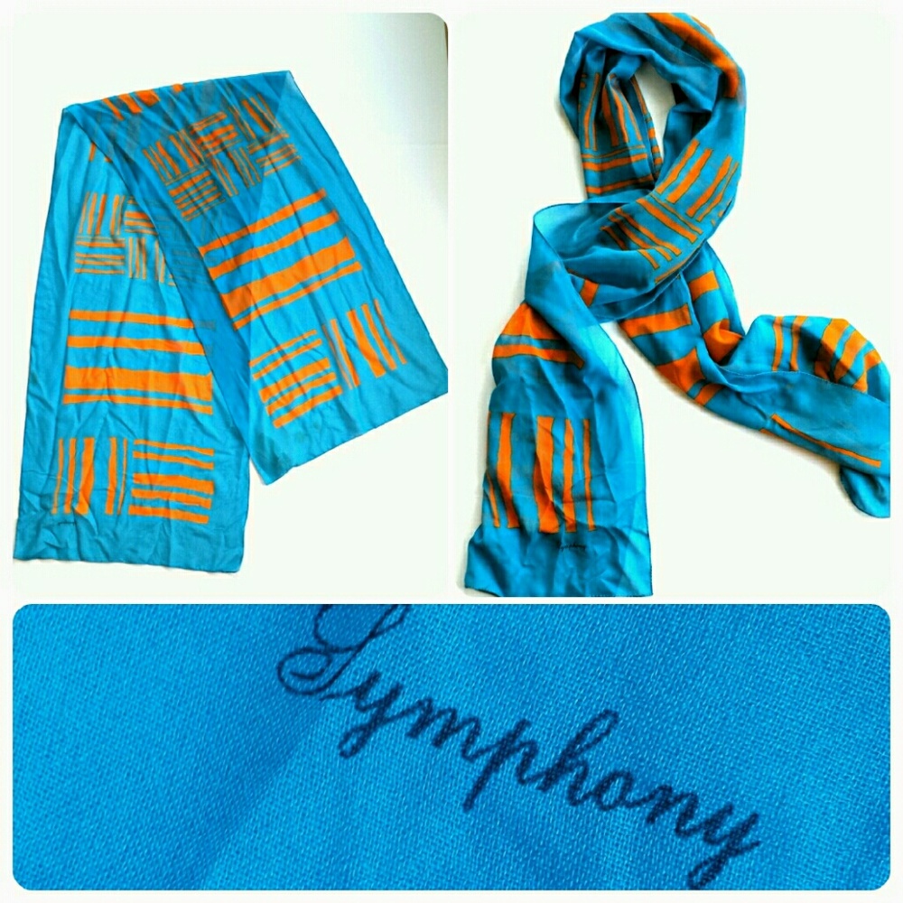 Italian Blue & Orange Scarf - Vintage 80s
