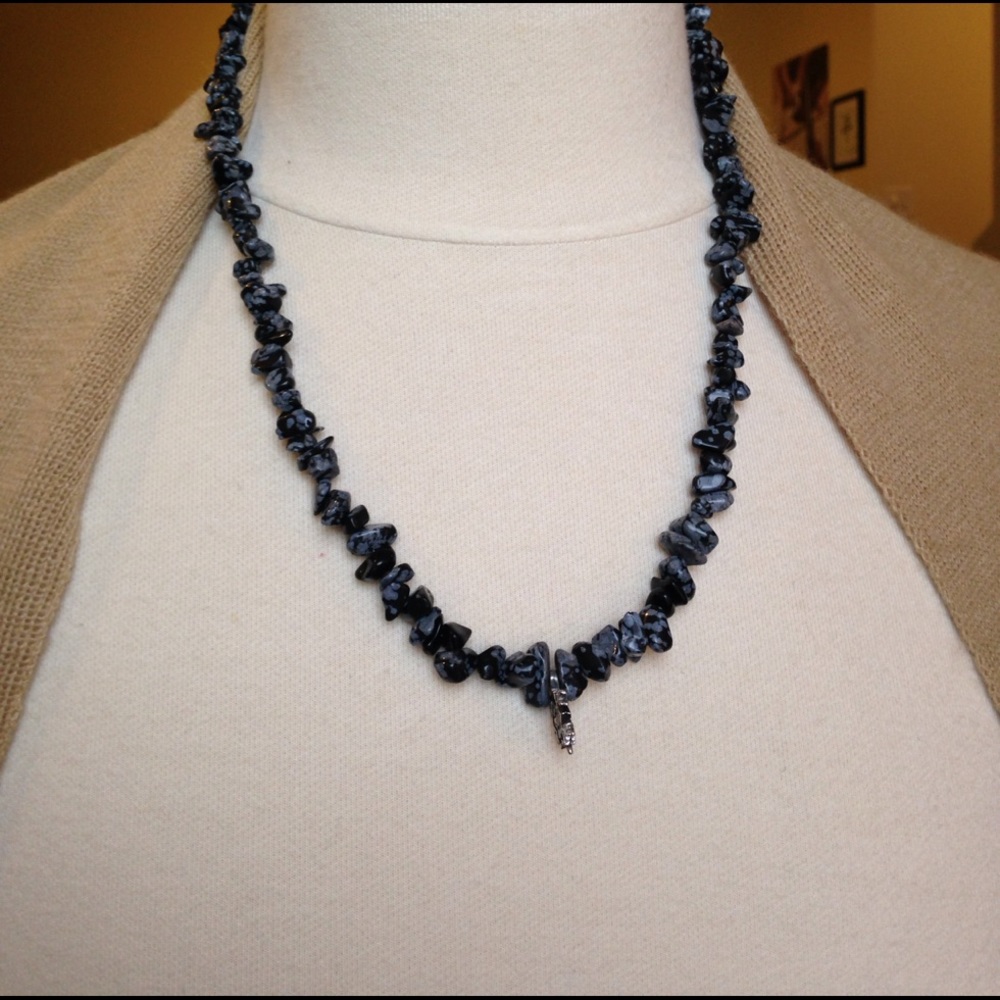 Snow flake obsidian necklace