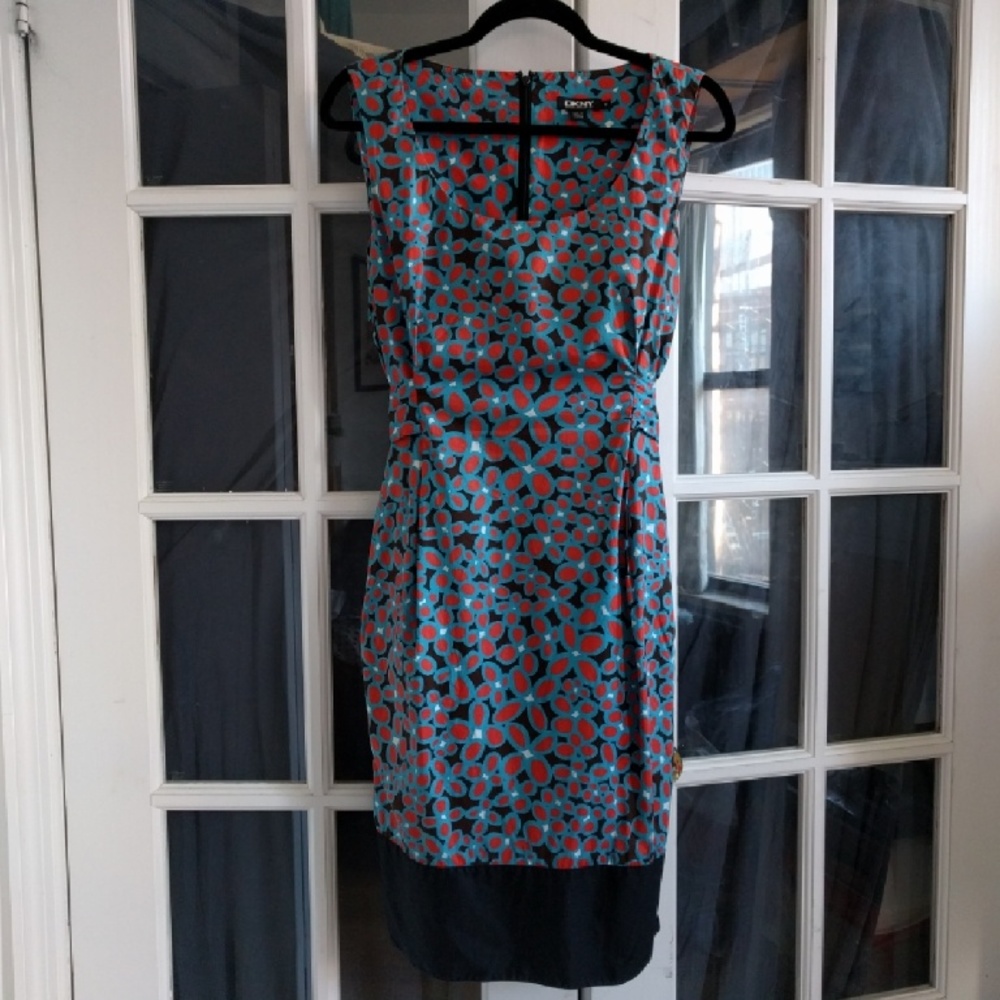 DKNY floral print housedress with sash and pockets