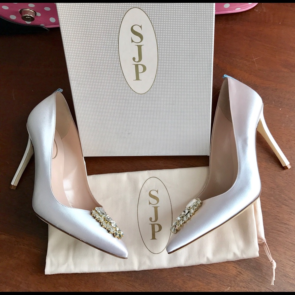 SJP Pink Satin Tempest Brooch Detail Bridal Heels