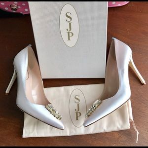 SJP Pink Satin Tempest Brooch Detail Bridal Heels