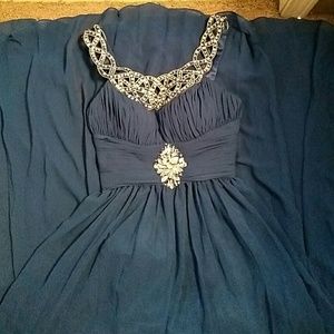 Royal blue beaded fit and flare gown