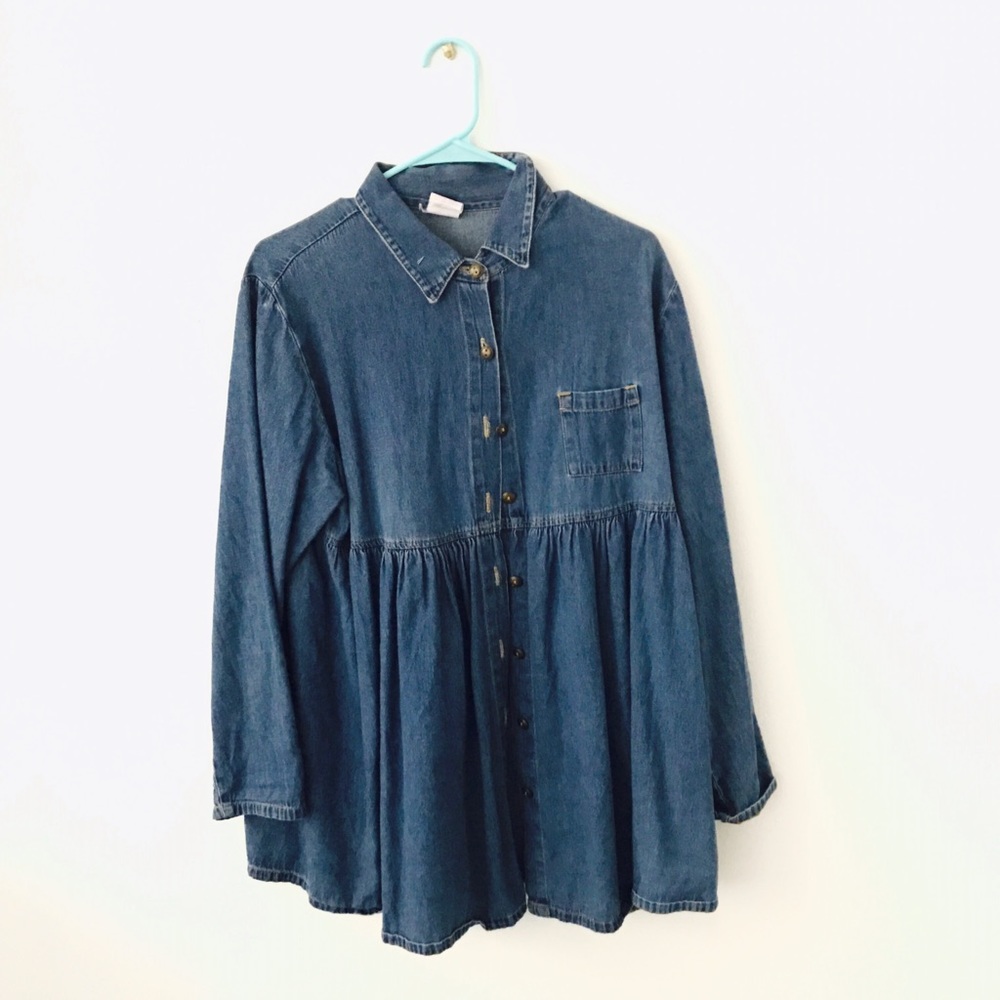 DENIM SHIRT DRESS - THRIFTED (LARGE)
