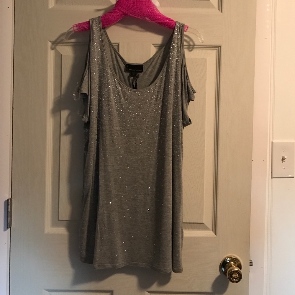 Beautiful rhinestone studded gray shirt