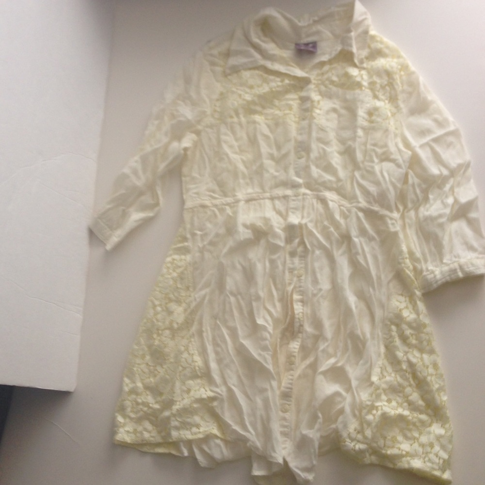 Free People yellow lace button down top tunic