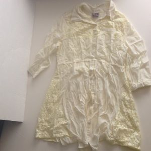 Free People yellow lace button down top tunic