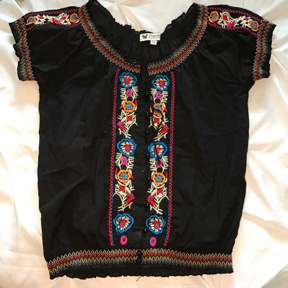 Authentic Mexican Boho Embroidered Colorful Top