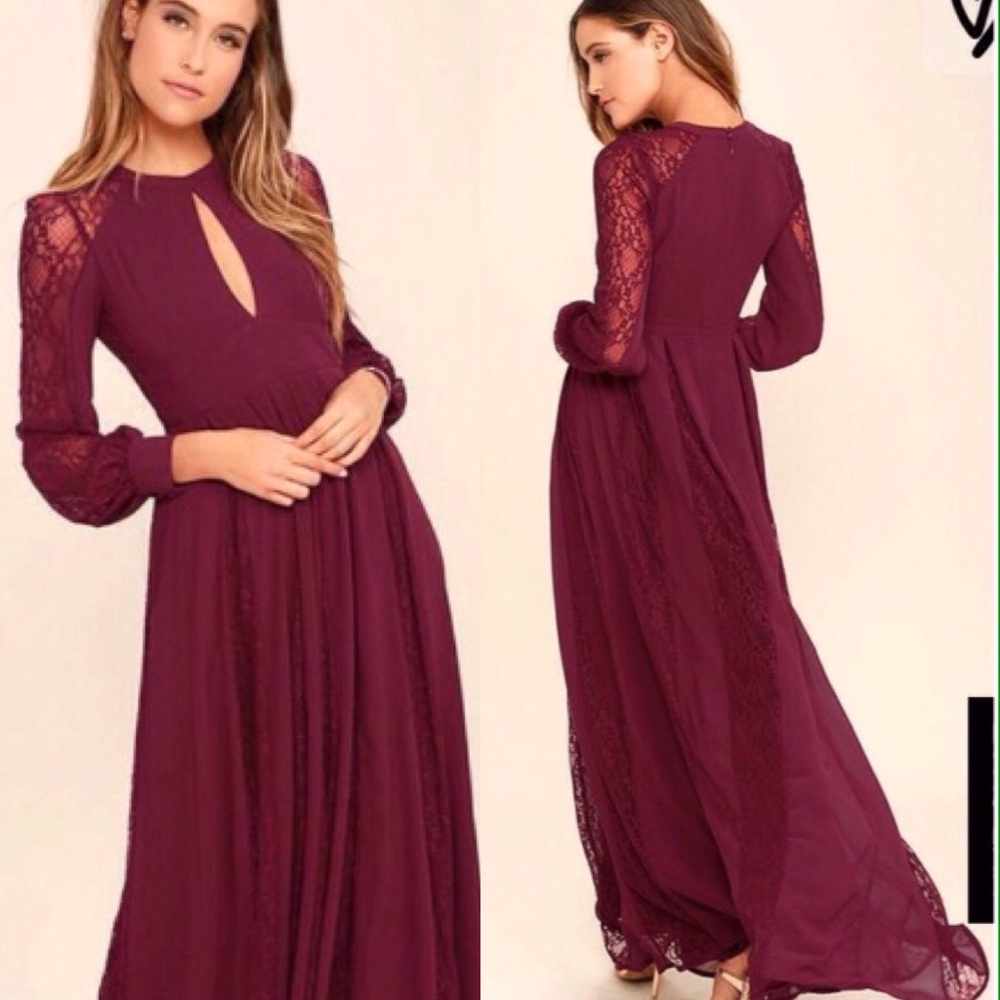 Burgundy Lace Long Sleeve Maxi Dress
