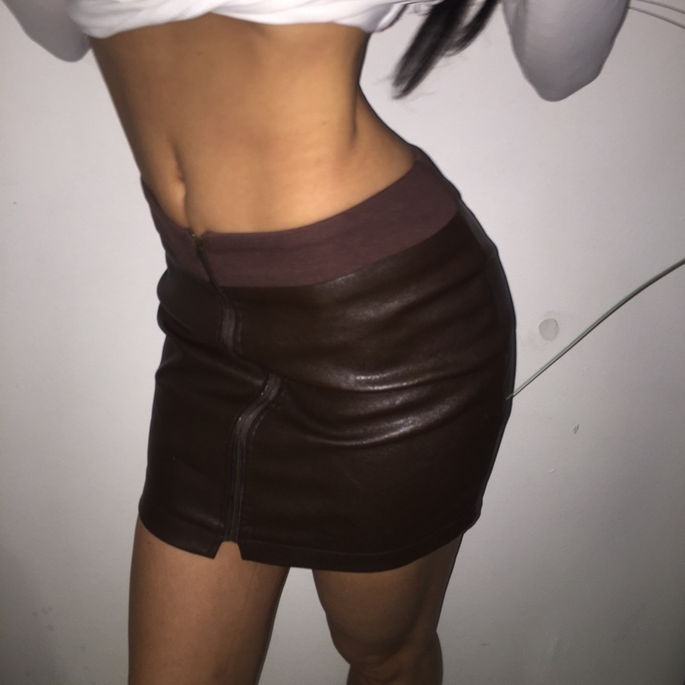 Brown faux leather min skirt zipper forever 21 s