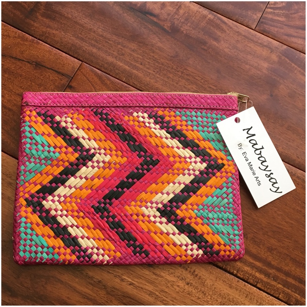 Mabaysay Multicolor Chevron Ticog Straw Clutch - Picture 1 of 4