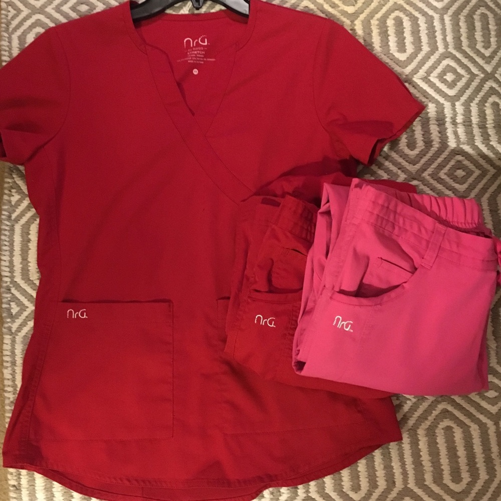 Nrg by Barco Scrub Top XS Pink and Red scrub pants