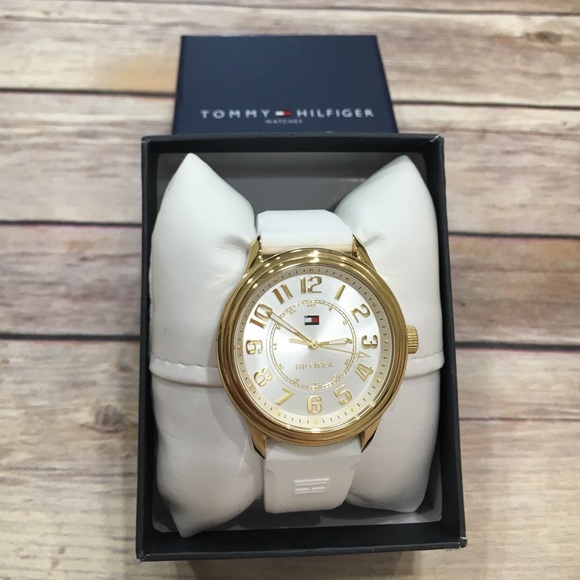 Tommy Hilfiger gold watch with white strap main image 4