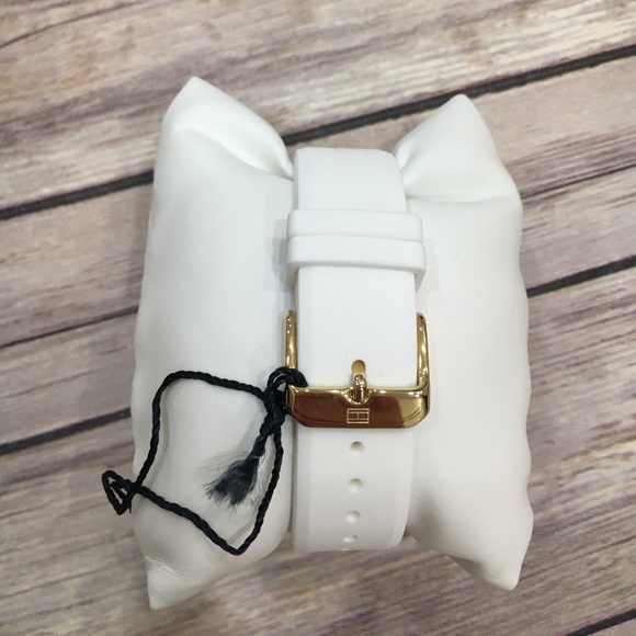 Tommy Hilfiger gold watch with white strap