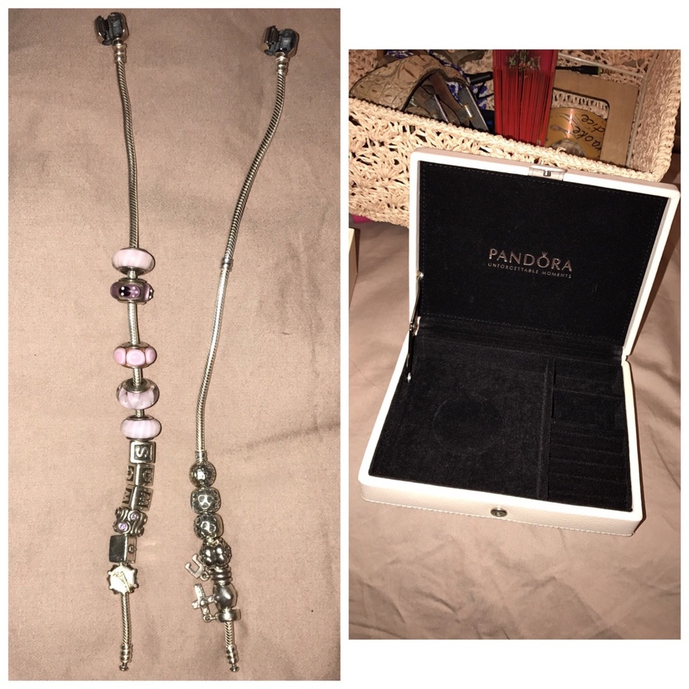 Pandora bracelet, charms and jewelry box