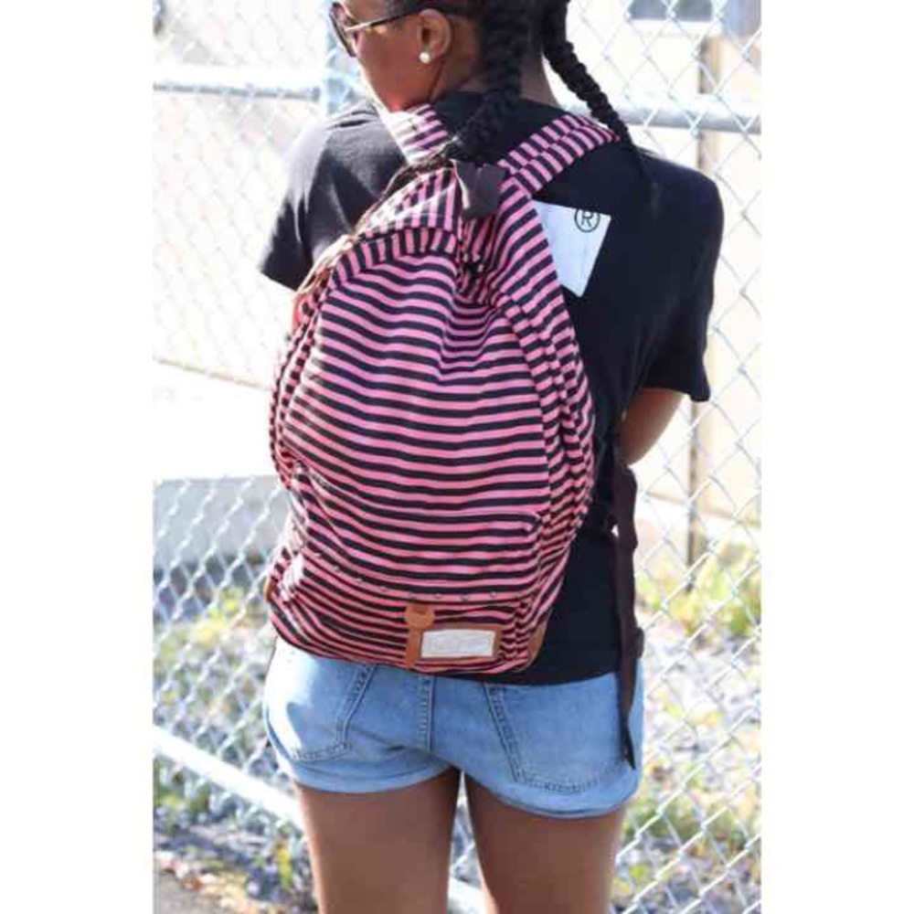 Pink & Black Striped Backpack