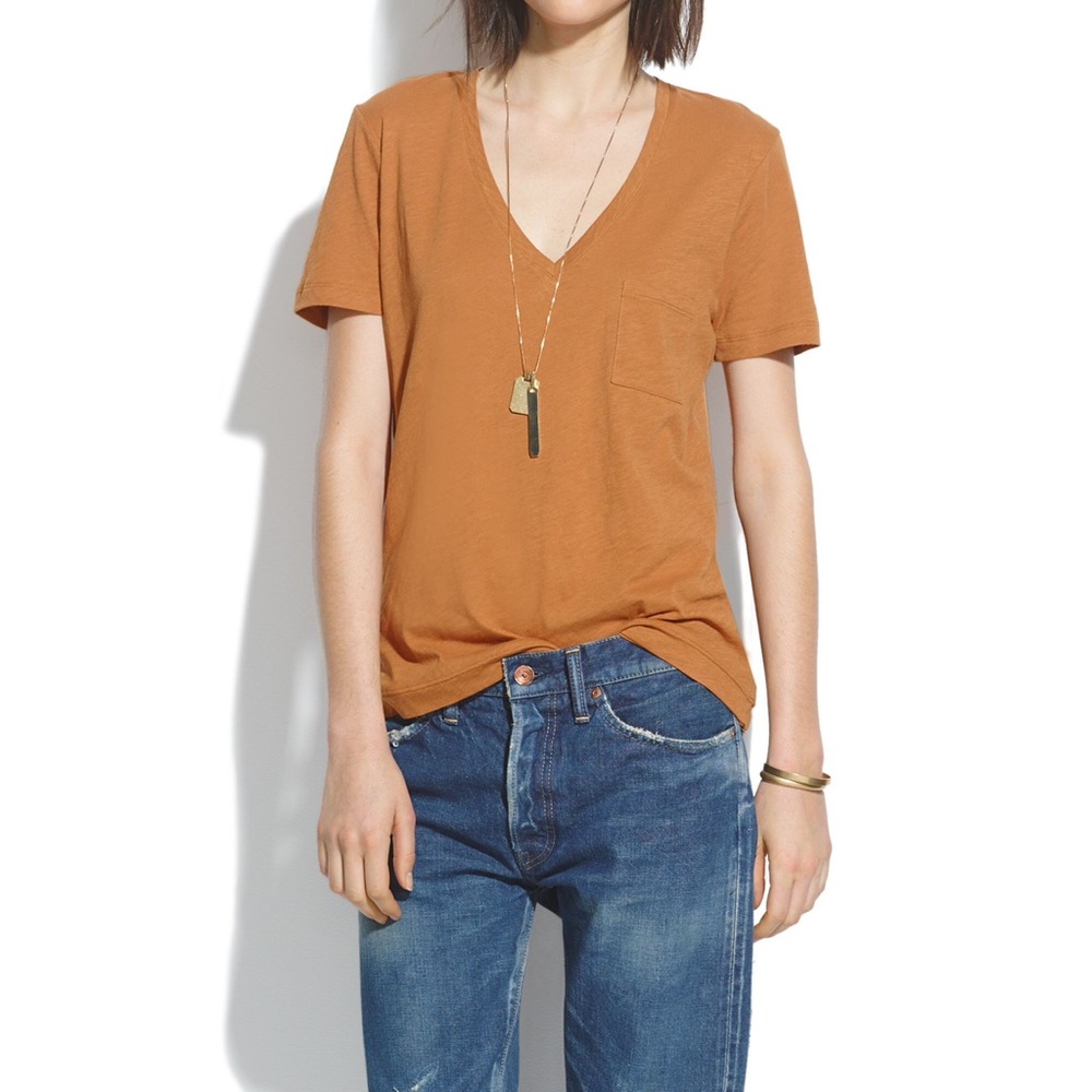 Madewell Slub V-neck Tee in Brandy