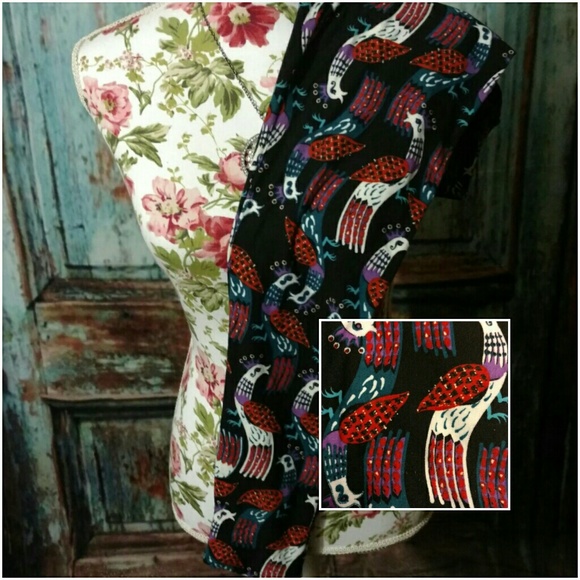 LuLaRoe Pants - Birds black background